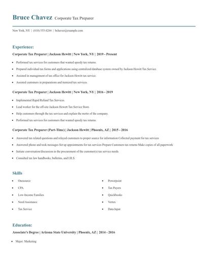 Corporate Tax Preparer Resume