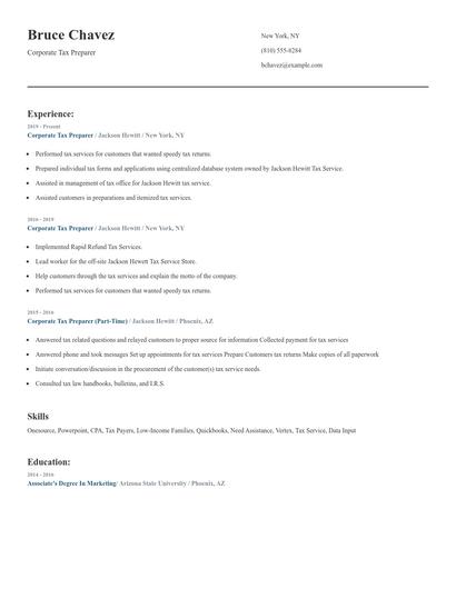 Corporate Tax Preparer Resume
