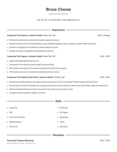 Corporate Tax Preparer Resume