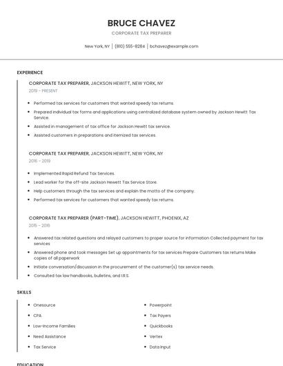 Corporate Tax Preparer Resume