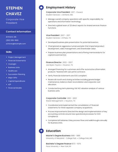 Corporate Vice President Resume
