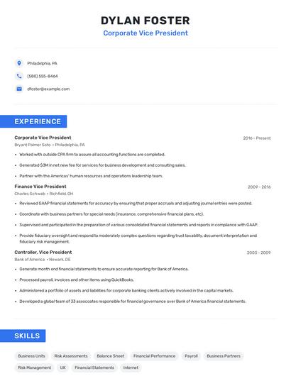 Corporate Vice President Resume