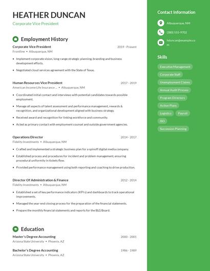 Corporate Vice President Resume
