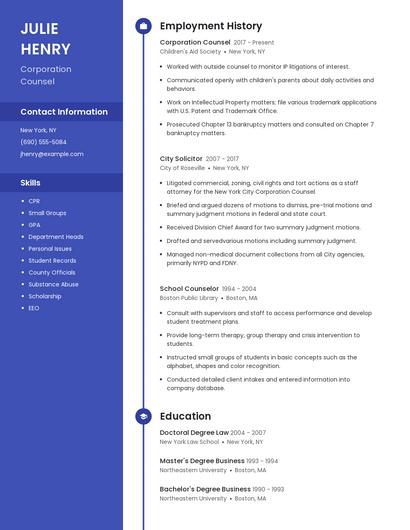 Corporation Counsel Resume