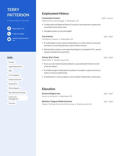 Corporation Counsel Resume