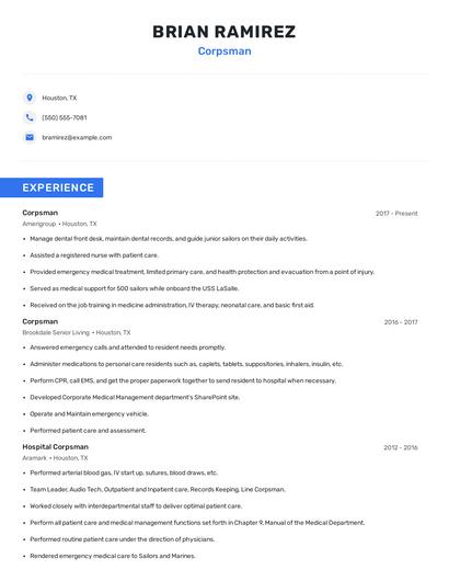 Corpsman Resume
