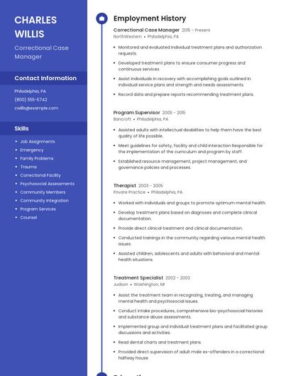 Correctional Case Manager Resume