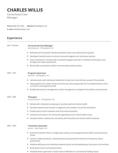 Correctional Case Manager Resume