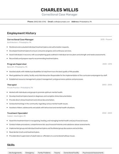 Correctional Case Manager Resume