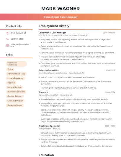 Correctional Case Manager Resume