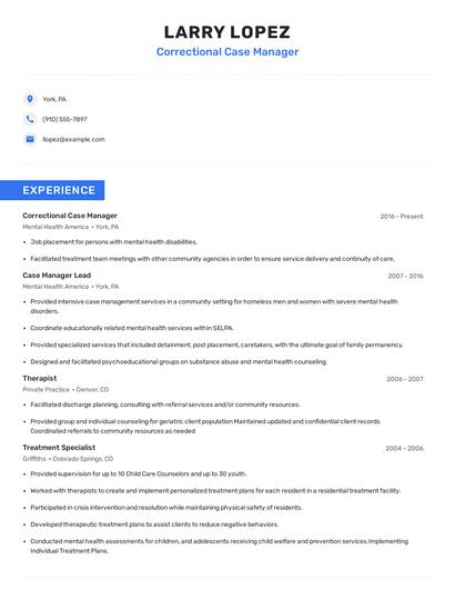 Correctional Case Manager Resume