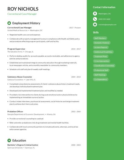 Correctional Case Manager Resume