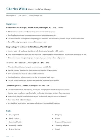 Correctional Case Manager Resume