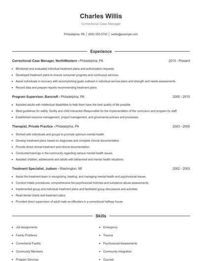 Correctional Case Manager Resume