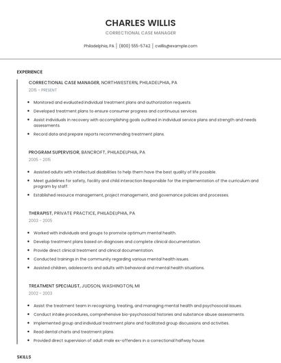 Correctional Case Manager Resume