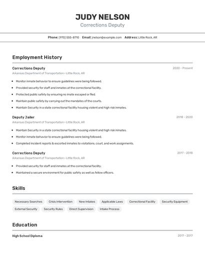 Corrections Deputy Resume