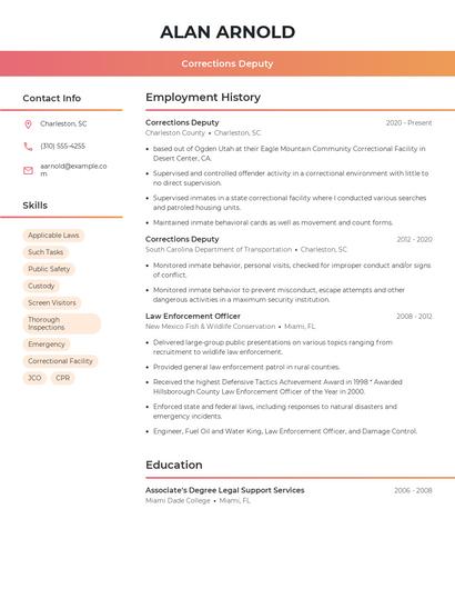 Corrections Deputy Resume