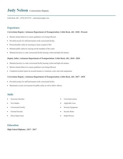 Corrections Deputy Resume