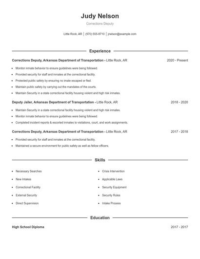 Corrections Deputy Resume
