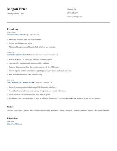 Correspondence Clerk Resume