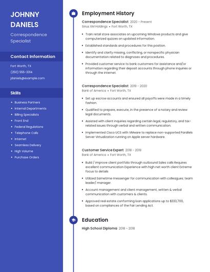 Correspondence Specialist Resume