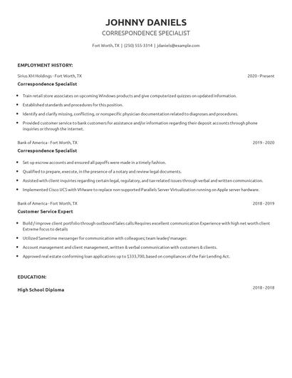 Correspondence Specialist Resume
