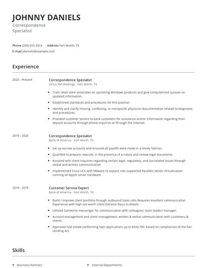 Correspondence Specialist Resume