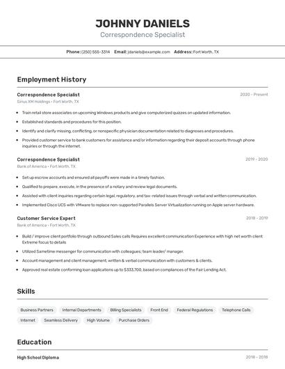 Correspondence Specialist Resume