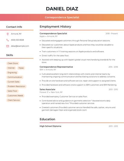 Correspondence Specialist Resume
