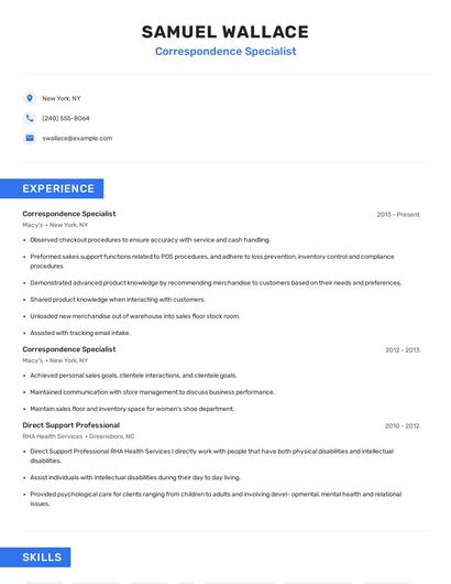 Correspondence Specialist Resume
