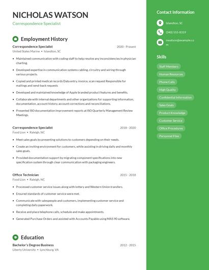 Correspondence Specialist Resume