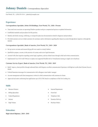 Correspondence Specialist Resume