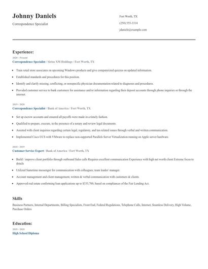 Correspondence Specialist Resume