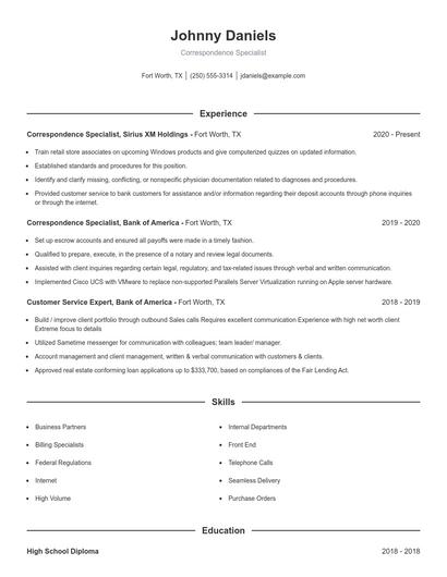 Correspondence Specialist Resume
