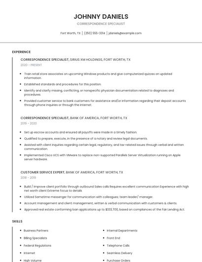Correspondence Specialist Resume