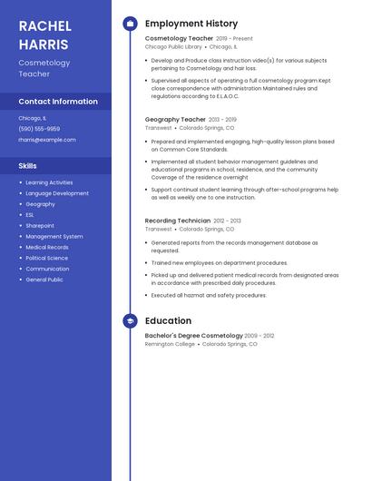 Cosmetology Teacher Resume