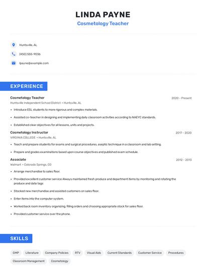 Cosmetology Teacher Resume