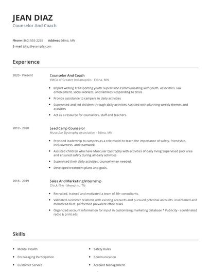 Counselor And Coach Resume