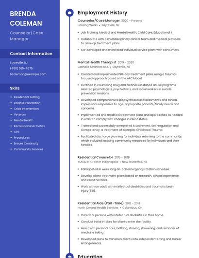 Counselor/Case Manager Resume