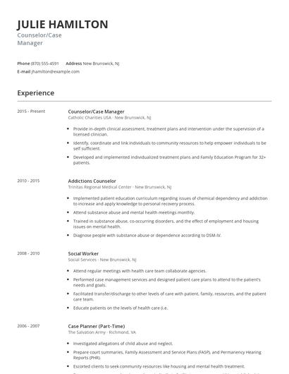 Counselor/Case Manager Resume