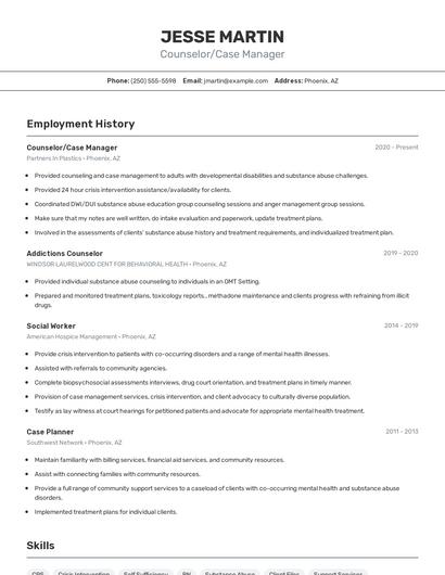 Counselor/Case Manager Resume
