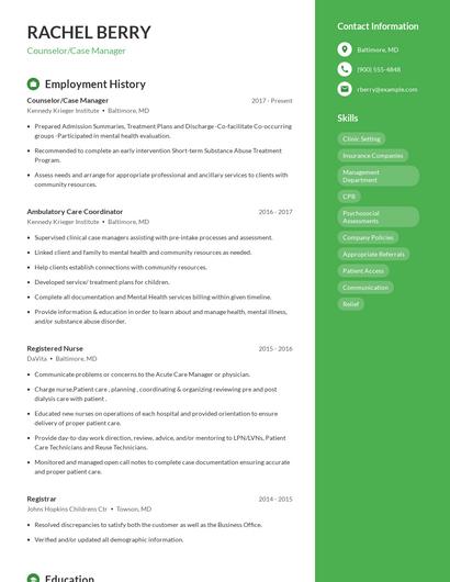 Counselor/Case Manager Resume