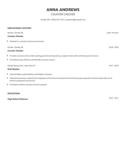 Counter Checker Resume