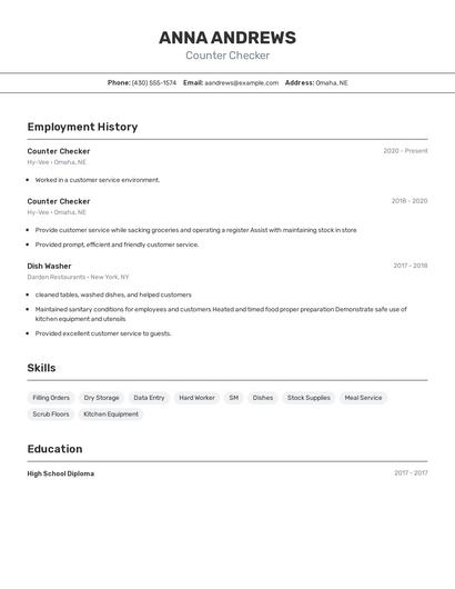 Counter Checker Resume