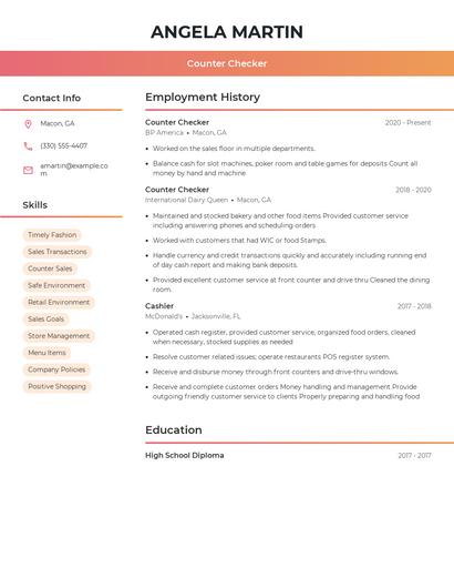 Counter Checker Resume
