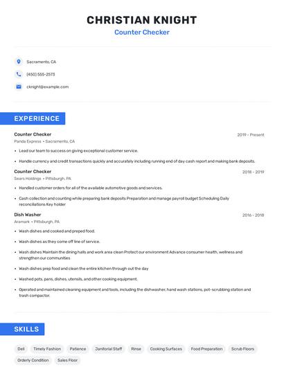 Counter Checker Resume