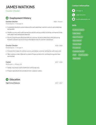 Counter Checker Resume