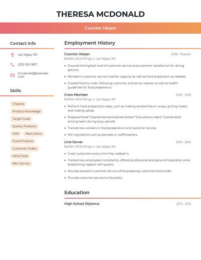Counter Helper Resume