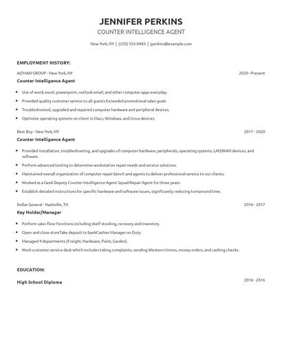 Counter Intelligence Agent Resume