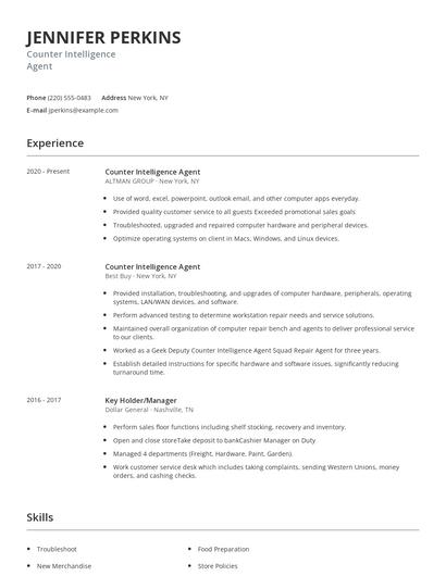 Counter Intelligence Agent Resume